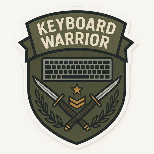 Vinyl sticker: Keyboard Warrior Tactical Laptop Wall Car Window Bumper Sticker Decal Truck Waterproof Auto Water Bottle Military Emblem with Shield, Bayonets, Laurel and Command Star