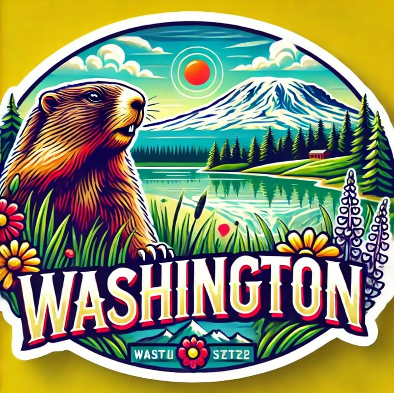 Vinyl sticker: Olympic Marmot Lake and Mount Rainier Sticker Decal for Laptop, Wall, Car, Window, Waterproof Bumper Auto Truck Water Bottle (6)