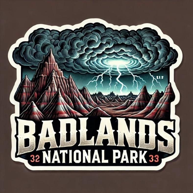 Vinyl sticker: Badlands National Park Sticker - Stormy Landscape Decal for Laptop, Wall, Car, Window, Bumper, Truck, Waterproof Vinyl for Water Bottle and Auto