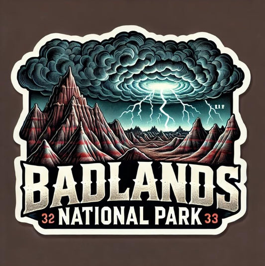 Vinyl sticker: Badlands National Park Sticker - Stormy Landscape Decal for Laptop, Wall, Car, Window, Bumper, Truck, Waterproof Vinyl for Water Bottle and Auto