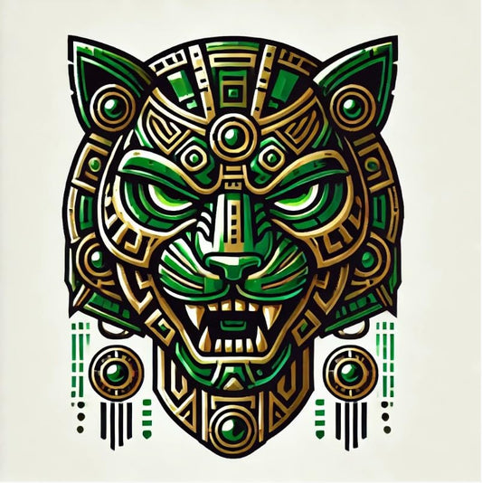Vinyl sticker: Aztec Jaguar Mask Warrior Vinyl Sticker for Laptop, Wall, Car, Window, Bumper, Waterproof Decal for Truck, Auto, Water Bottle. Variation 10