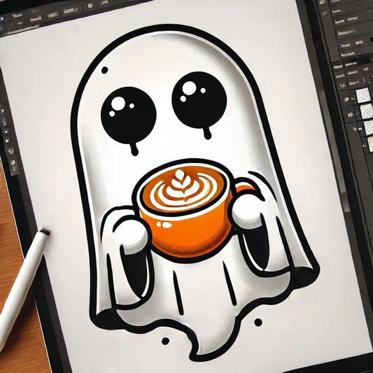 Vinyl sticker: Cute Ghost with Coffee Latte Art Sticker for Laptop, Wall, Car, Window, Bumper, and Water Bottle - Waterproof Vinyl Decal for Truck and Auto