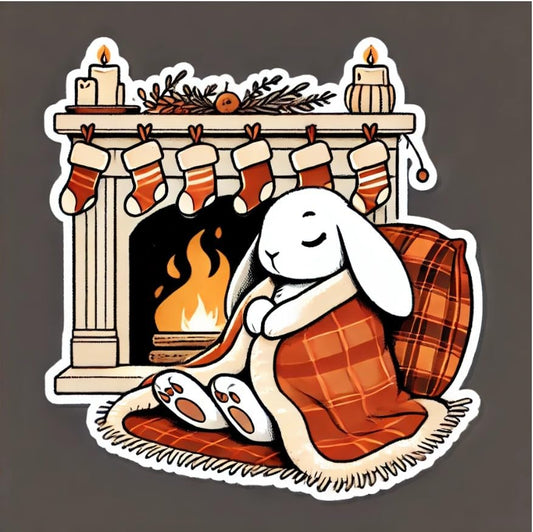 Vinyl sticker: Winter Rabbit Sticker for Laptop, Wall, Window, Waterproof Decal for Bumper, Truck, Water Bottles