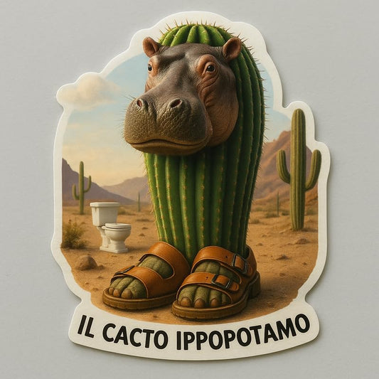 Vinyl sticker: Il Cacto Ippopotamo Sticker – Funny Hippo Cactus Hybrid Vinyl Decal for Laptop, Wall, Car, Window, Water Bottle, Bumper, Auto, Truck – Realistic Desert Animal Design – Waterproof – Variation 1