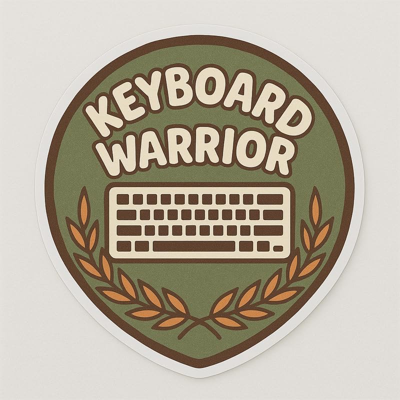 Vinyl sticker: Keyboard Warrior Vintage Style Laptop Wall Car Window Bumper Sticker Decal Truck Waterproof Auto Water Bottle Retro Emblem with Laurel Keyboard Design