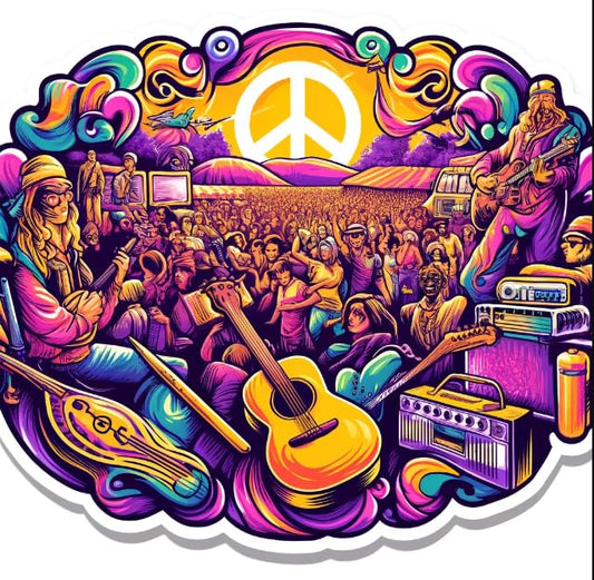 Vinyl sticker: 1969 Woodstock Festival Sticker – Psychedelic Peace and Music Decal for Vintage Enthusiasts