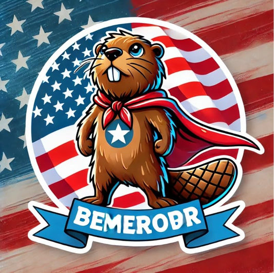 Vinyl sticker: Heroic Beaver with American Flag Cape Sticker – Waterproof Vinyl Decal for Laptop, Wall, Car, Window, Bumper, Truck, and Water Bottle – Patriotic Animal Design