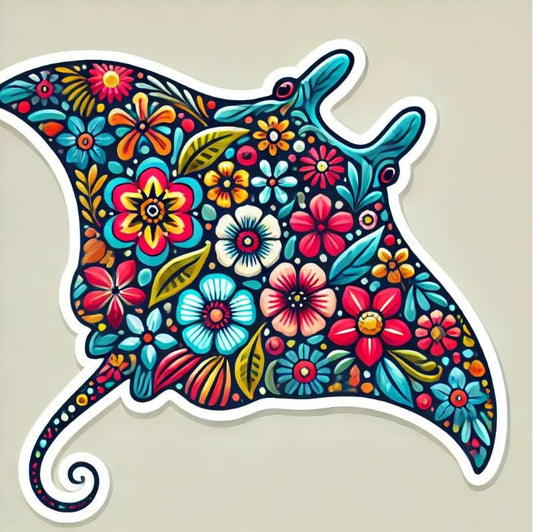 Vinyl sticker: Floral Manta Ray Sticker for Laptop, Wall, Car, Window, Bumper, Waterproof Decal for Truck, Auto, Water Bottle