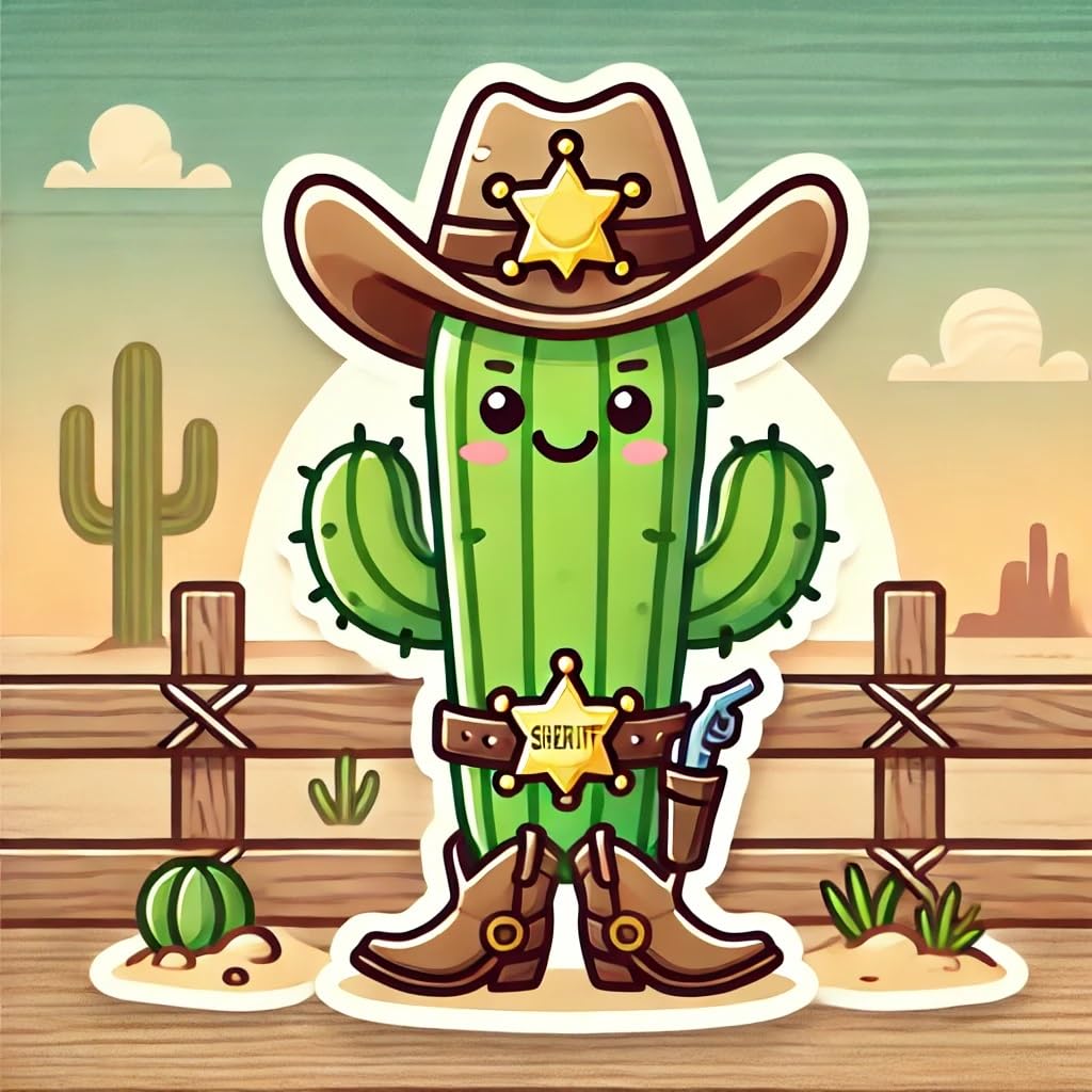 Vinyl sticker: Cowboy Cactus Sticker with Sheriff Badge for Laptop, Wall, Car, Window, Bumper, Truck, Waterproof Vinyl Decal for Water Bottle