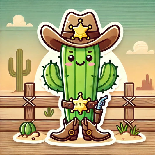 Vinyl sticker: Cowboy Cactus Sticker with Sheriff Badge for Laptop, Wall, Car, Window, Bumper, Truck, Waterproof Vinyl Decal for Water Bottle