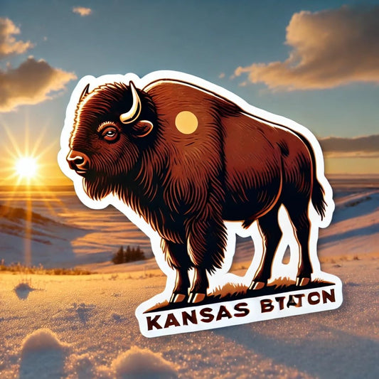 Vinyl sticker: American Bison Near Frozen Waterfall Waterproof Sticker for Laptop, Wall, Car, Window, Bumper, Decal for Truck, Auto, Water Bottle – Kansas Winter Wildlife Vinyl (4)