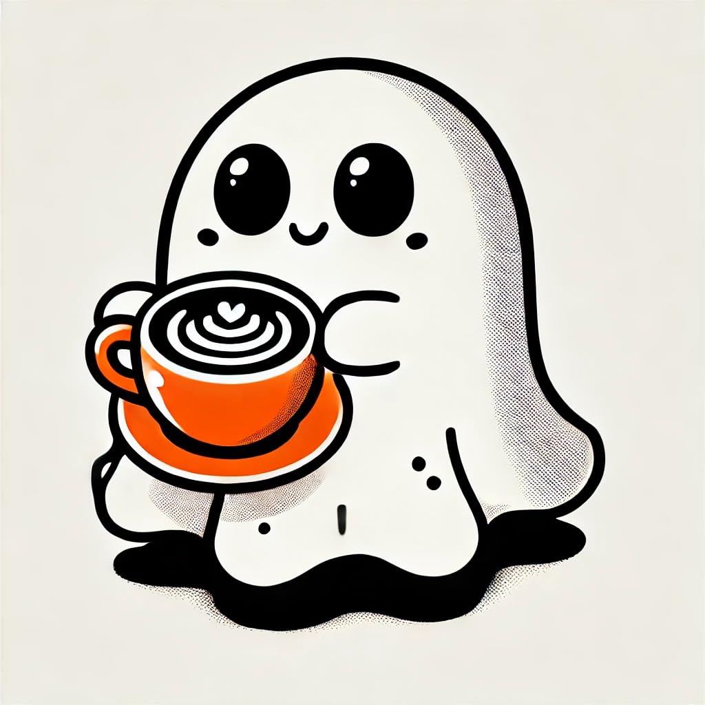 Vinyl sticker: Cute Ghost with Coffee Latte Heart Art Sticker for Laptop, Wall, Car, Window, Bumper, and Water Bottle - Waterproof Vinyl Decal for Truck and Auto