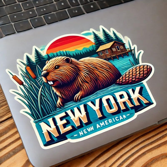 Vinyl sticker: North American Beaver Marshland Scene Sticker Decal for Laptop, Wall, Car, Window, Waterproof Bumper Auto Truck Water Bottle