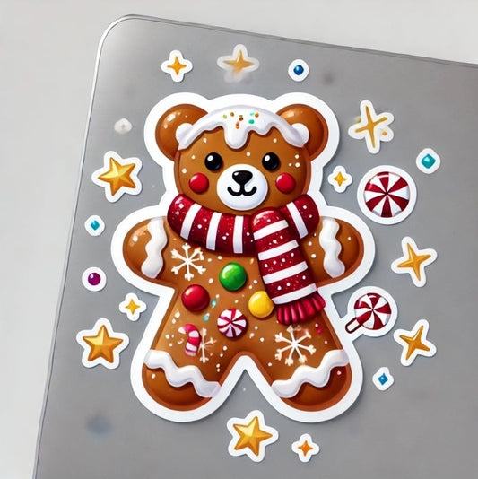 Vinyl sticker: Gingerbread Teddy Bear Cookie Sticker for Laptop, Wall, Car, Window, Bumper, Decal, Waterproof Auto, and Water Bottle (6)