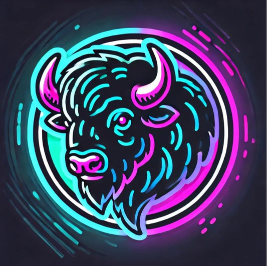 Vinyl sticker: Neon Buffalo Sticker with Glowing Border for Laptop, Car, Wall, Bumper, Window, Truck, Waterproof Vinyl Decal for Water Bottle