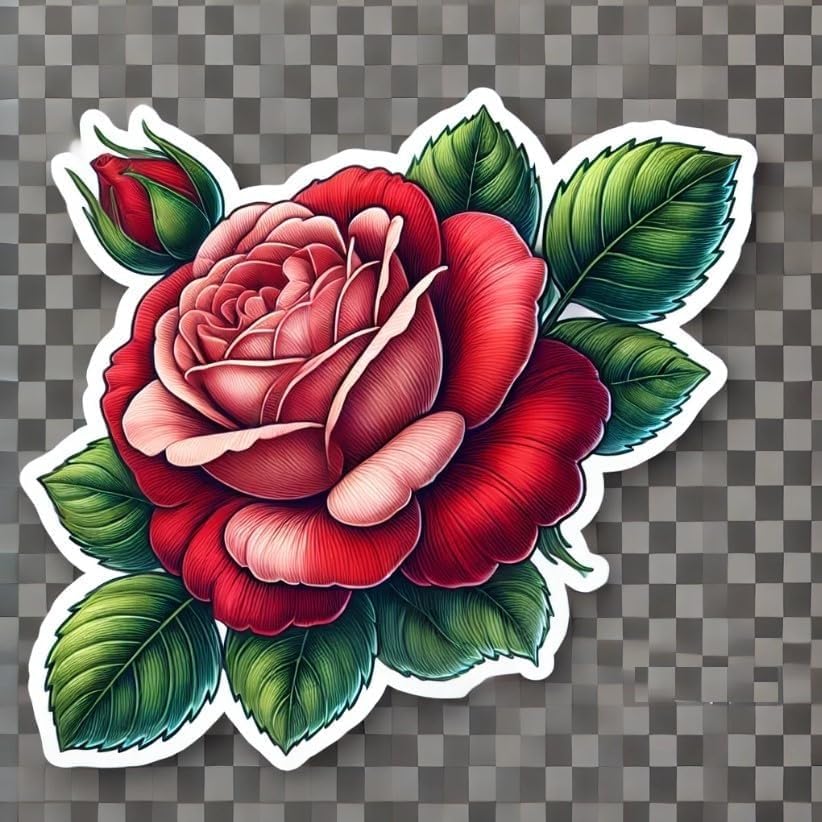 Vinyl sticker: Realistic Red Rose Sticker for Laptop, Wall, Car, Window, Bumper, Truck, Waterproof Decal - Elegant Design