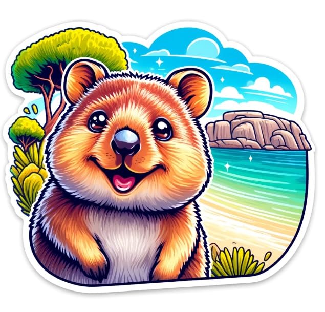 Vinyl sticker: Happy Quokka Sticker - Cheerful Wildlife Decal for Animal Lovers and Nature Enthusiasts