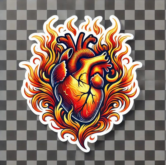 Vinyl sticker: Vivid Orange and Yellow Burning Heart Laptop Wall Car Window Bumper Sticker Decal Waterproof Auto Water Bottle