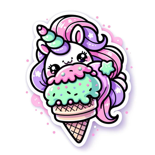 Vinyl sticker: Kawaii Unicorn Ice Cream Sticker Decal - Cheerful Design for Laptop, Wall, Car, Window, Bumper, Truck, Waterproof, Auto, Water Bottle