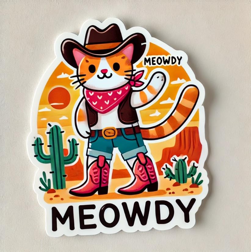 Vinyl sticker: Meowdy Cowboy Cat Sticker for Laptop, Wall, Car, Window, Bumper, Truck, Waterproof Decal (4)