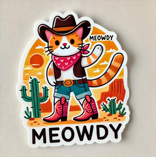 Vinyl sticker: Meowdy Cowboy Cat Sticker for Laptop, Wall, Car, Window, Bumper, Truck, Waterproof Decal (4)