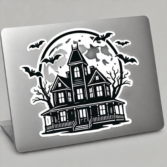 Vinyl sticker: Haunted House with Full Moon and Bats Sticker for Laptop, Wall, Car, Window, Bumper, and Water Bottle - Waterproof Vinyl Decal for Truck and Auto (8)