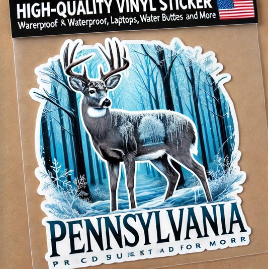 Vinyl sticker: Frozen Winter Forest White-Tailed Deer Vinyl Sticker for Laptop, Wall, Car, Window, Bumper, Decal, Truck, Waterproof, Auto, Water Bottle