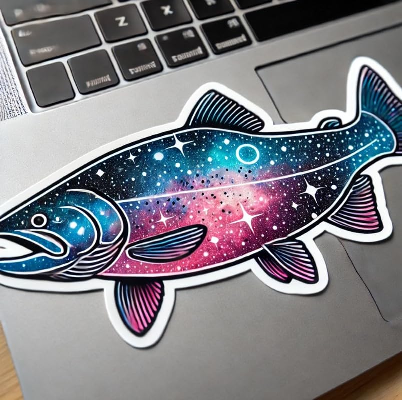 Vinyl sticker: Cosmic Atlantic Salmon Waterproof Laptop Wall Car Window Bumper Sticker Decal Truck Auto Water Bottle (6)