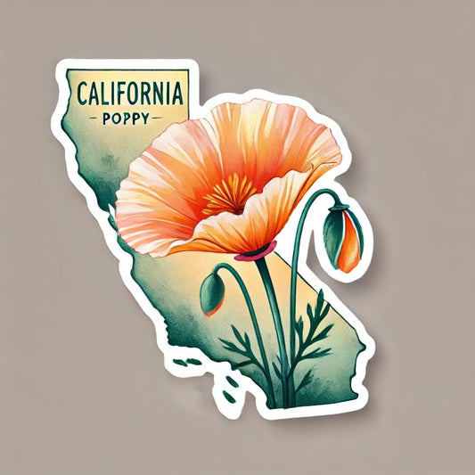 Vinyl sticker: Watercolor California Poppy Decal - Waterproof Sticker for Laptop, Wall, Car, Window, Bumper, Truck, and Water Bottle