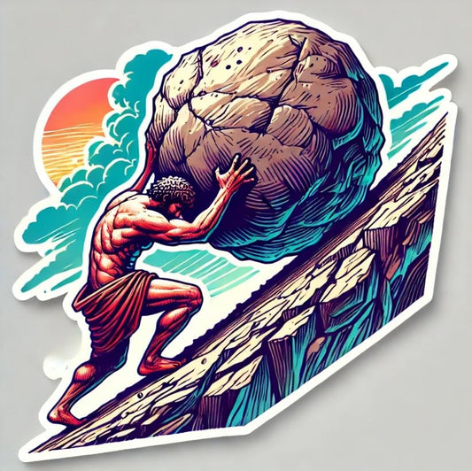 Vinyl sticker: Waterproof Sisyphus Greek Mythology Sticker for Laptop, Wall, Car, Window, Bumper, Truck, and Water Bottle Decal with Unique Contour Shape