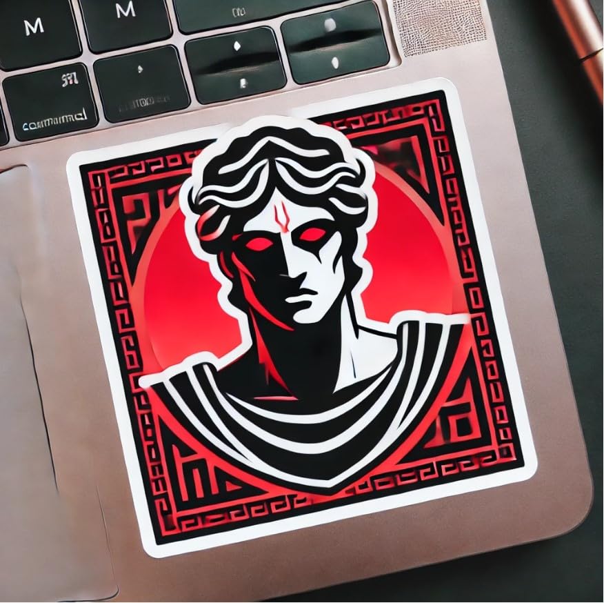 Vinyl sticker: Minimalist Hades Sticker with Greek Key Patterns for Laptop, Wall, Car, Window, Bumper, Decal, Truck, Waterproof Auto, and Water Bottle Design