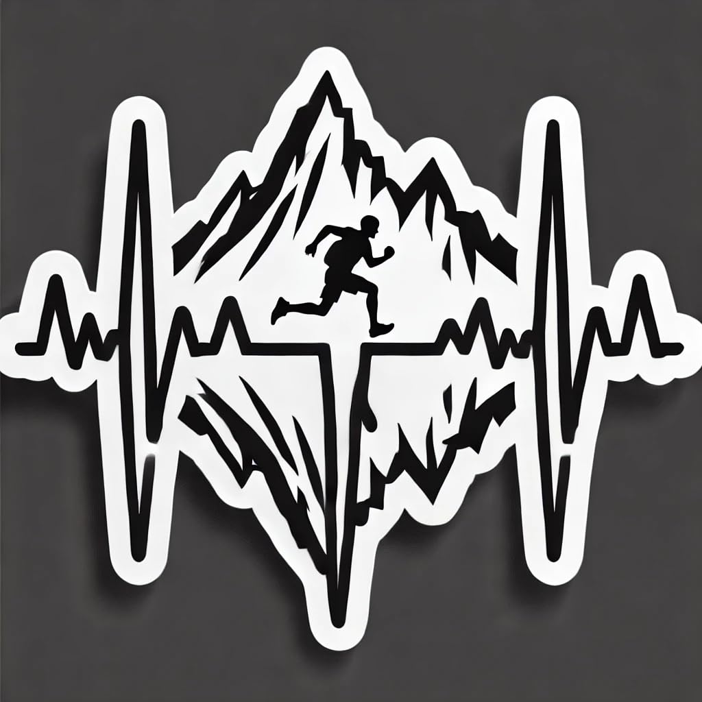 Vinyl sticker: Mountain Heartbeat Running Sticker for Laptop, Wall, Car, Window, Bumper, Truck, Waterproof Auto Water Bottle (8)