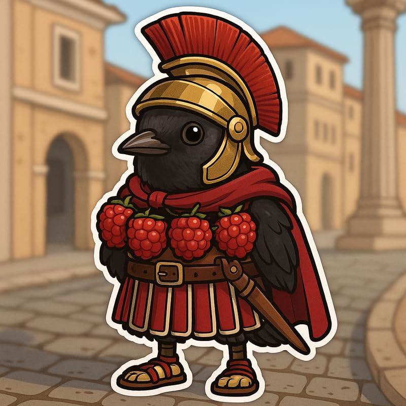 Vinyl sticker: Laptop Wall Car Window Bumper Sticker Decal Truck Waterproof Auto Water Bottle BRI BRI BICUS DICUS Roman Bird Meme Gladiator Patrolling Streets of Rome Vintage Helmet Raspberry Armor