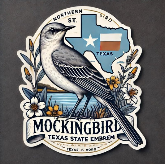 Vinyl sticker: Mockingbird Texas State Emblem Sticker for Laptop, Wall, Car, Window, Bumper, Waterproof Decal for Truck and Water Bottle (4)