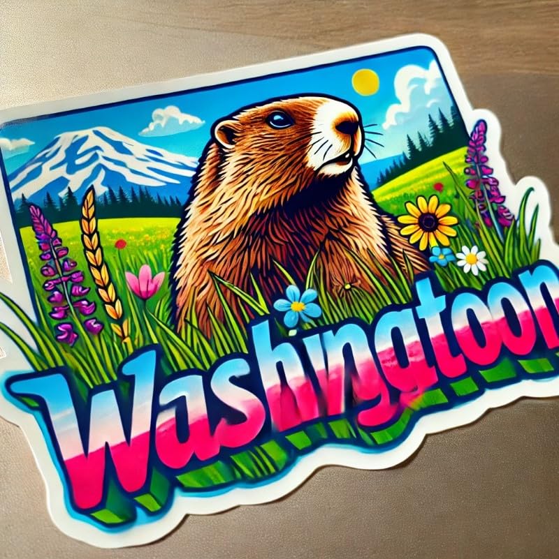 Vinyl sticker: Olympic Marmot Wildflower Field Sticker Decal for Laptop, Wall, Car, Window, Waterproof Bumper Auto Truck Water Bottle (6)