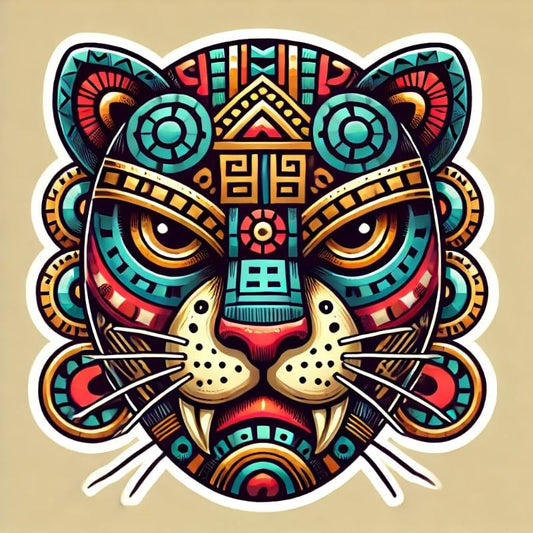 Vinyl sticker: Aztec Jaguar Warrior Tribal Art Vinyl Sticker for Laptop, Wall, Car, Window, Bumper, Waterproof Decal for Truck, Auto, Water Bottle
