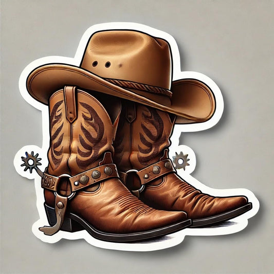 Vinyl sticker: Cowboy Hat and Boots with Spurs Laptop Wall Car Window Bumper Sticker Decal Truck Waterproof Auto Water Bottle