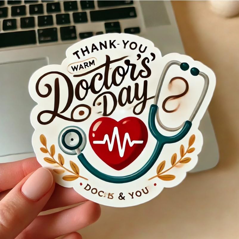 Vinyl sticker: Doctors' Day Thank You Message Stethoscope Laptop Wall Car Window Bumper Sticker Decal Truck Waterproof Auto Water Bottle (6)
