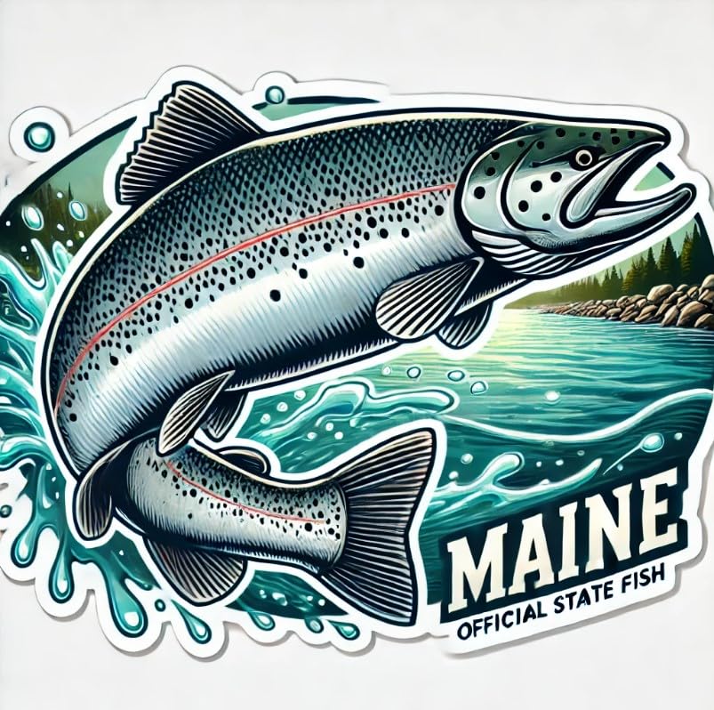 Vinyl sticker: Atlantic Salmon Upstream Sticker Laptop Car Window Bumper Decal Truck Waterproof Auto Water Bottle Maine Fish