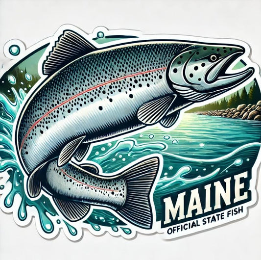 Vinyl sticker: Atlantic Salmon Upstream Sticker Laptop Car Window Bumper Decal Truck Waterproof Auto Water Bottle Maine Fish