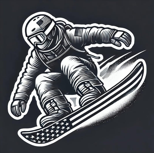 Vinyl sticker: American Snowboarder Waterproof Vinyl Sticker for Laptop, Wall, Car, Window, Bumper, Decal, Truck, Auto, Water Bottle – Patriotic Action Snowboarding Design