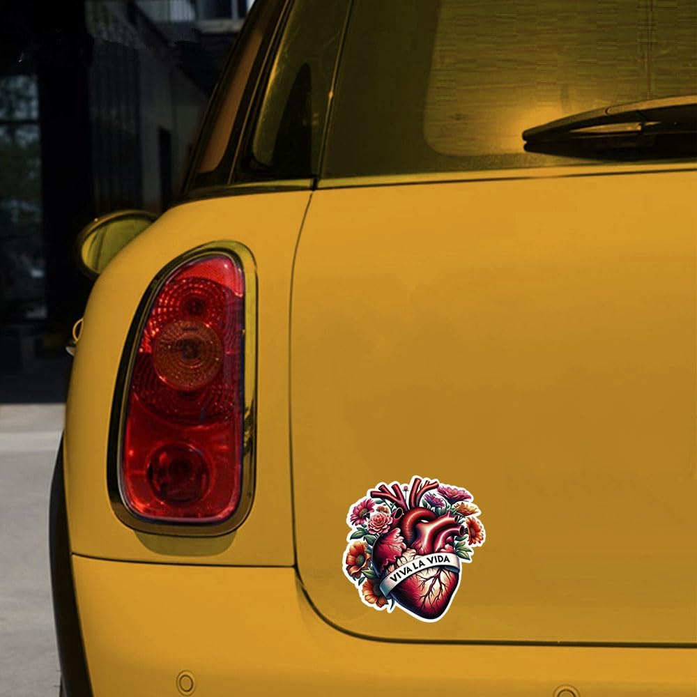 Viva La Vida Sticker Set of 4 (4 Inch Each) – Artistic Mexican Heart, Watermelon, Latina Skull & Floral Designs – Multicolor Waterproof Vinyl Decals for Laptops, Cars, Bottles, Tumblers