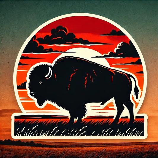 Vinyl sticker: American Bison Silhouette Waterproof Sticker for Laptop, Wall, Car, Window, Bumper, Decal for Truck, Auto, Water Bottle – Kansas Prairie Sunset Vinyl (4)