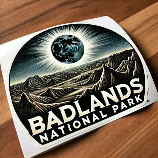 Vinyl sticker: Badlands National Park Sticker - Solar Eclipse Decal for Laptop, Wall, Car, Window, Bumper, Truck, Waterproof Vinyl for Water Bottle and Auto