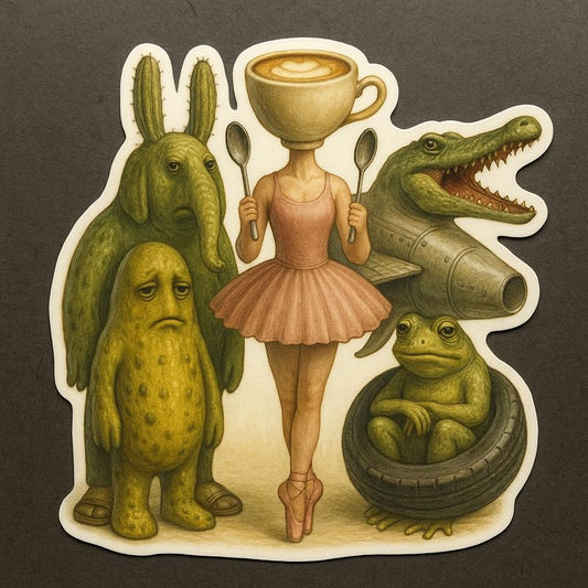 Vinyl sticker: Ballerina Cappuccina & Friends Sticker – Italian Brainrot Vinyl Decal for Laptop, Car, Bumper, Wall, Water Bottle, Window, Auto – AI Meme Art with Croco Jet, Frog
