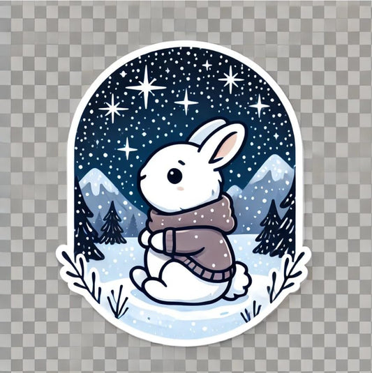 Vinyl sticker: Enchanting Winter Rabbit Wall Laptop Car Window Bumper Sticker Decal – Waterproof Vinyl Rabbit with Starry Night for Water Bottles and Auto Use