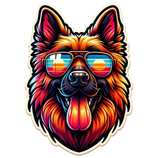 Vinyl sticker: Sticker German Shepherd Multi-Colored Glasses Patriotic Dog Vinyl Decal American Flag & Cute Dogs in Glasses USA Pride Canine Waterproof Décor for Laptops Water Bottles Country Pride Dog (4")