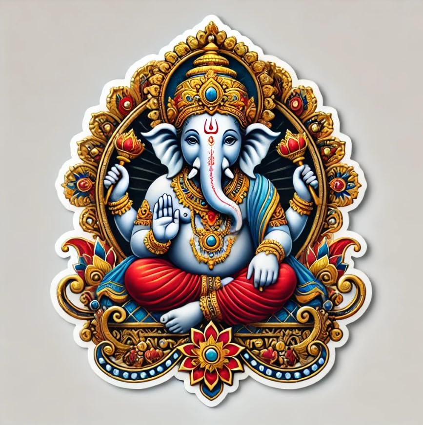 Vinyl sticker: Ornate Ganesha Laptop, Car, Window, Water Bottle Sticker - Golden Crown and Jewels Design - Waterproof Bumper Decal for Auto, Trucks, and Home (6)