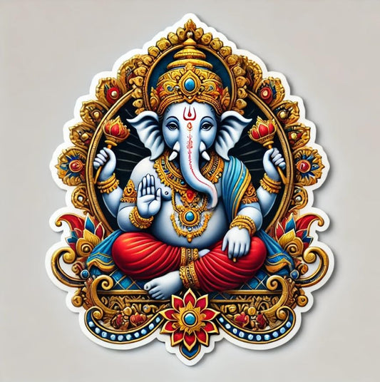Vinyl sticker: Ornate Ganesha Laptop, Car, Window, Water Bottle Sticker - Golden Crown and Jewels Design - Waterproof Bumper Decal for Auto, Trucks, and Home (6)