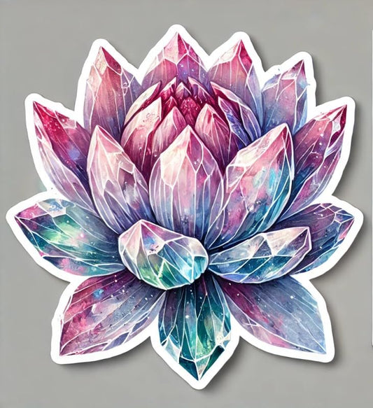 Vinyl sticker: Watercolor Crystal Lotus Flower Sticker Decal for Laptop, Wall, Car, Window, Bumper, Truck, Waterproof Auto, Perfect for Water Bottle, Artistic Design